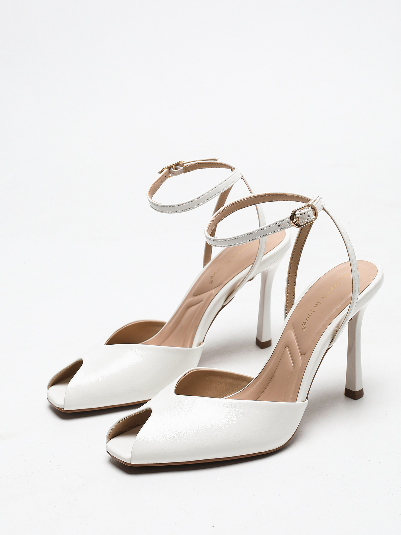 Women'S Shoes Peep Toe - Chic Square-Toe Leather Peep-Toe Slingback Stiletto