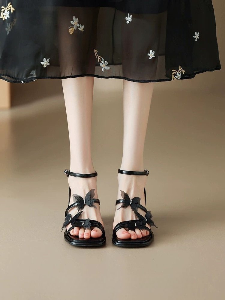 Square Toe Mule - Women's Fairy Style Butterfly Sandals, Summer