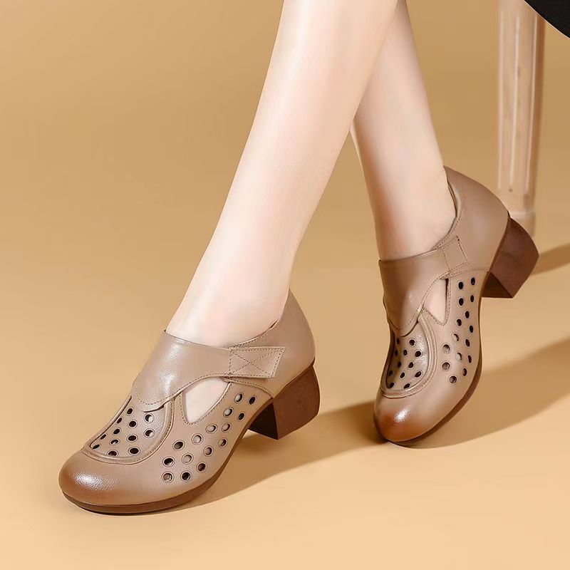 Square Toe Mule - Women's Summer New Leather Hollow Out