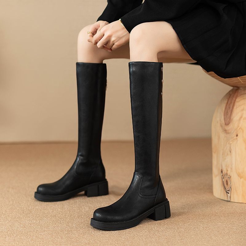Women'S Shoes For Work - Autumn Winter Middle Heel Ladies Knee