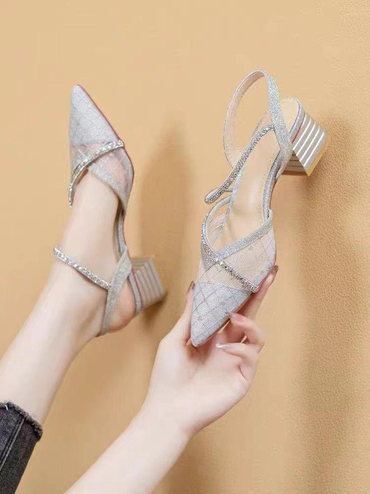 French Style Rhinestone Mesh P - Square Toe Mule avaliação e preço