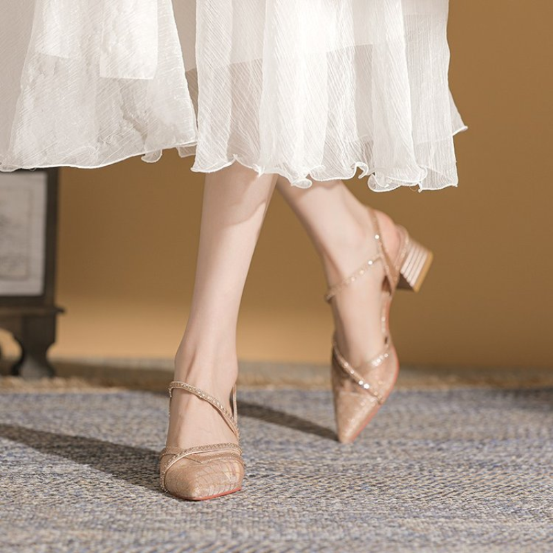 French Style Rhinestone Mesh P - Square Toe Mule avaliação e preço