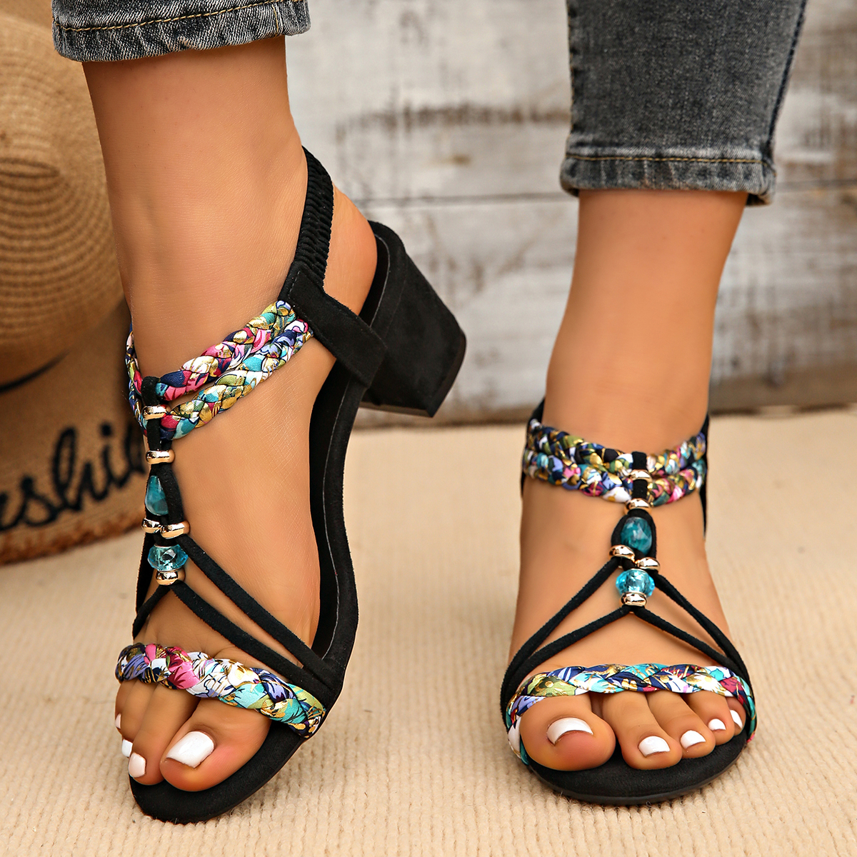 Plus Size 42 Bohemian Beaded S - Square Toe Mule avaliação e preço
