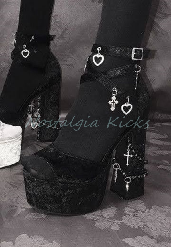 Gothic Black Velvet Platform H - Women'S Shoes Peep Toe avaliação e preço