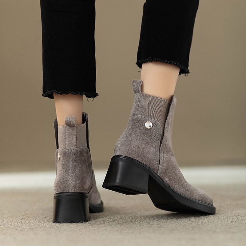 Suede Women Chunky Ankle Boots - Women'S Shoes Trending 2025 avaliação e preço