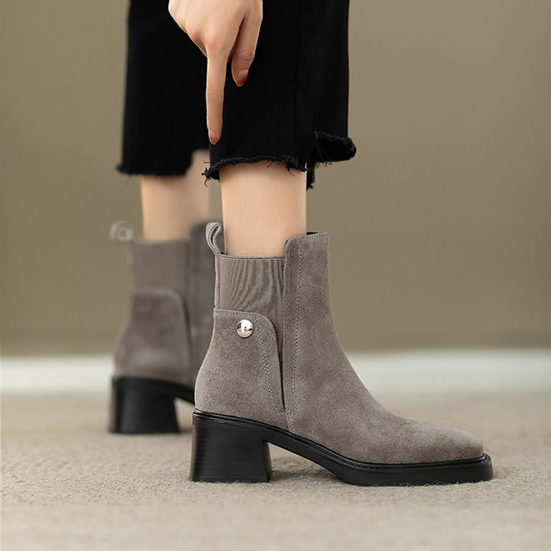 Suede Women Chunky Ankle Boots - Women'S Shoes Trending 2025 avaliação e preço