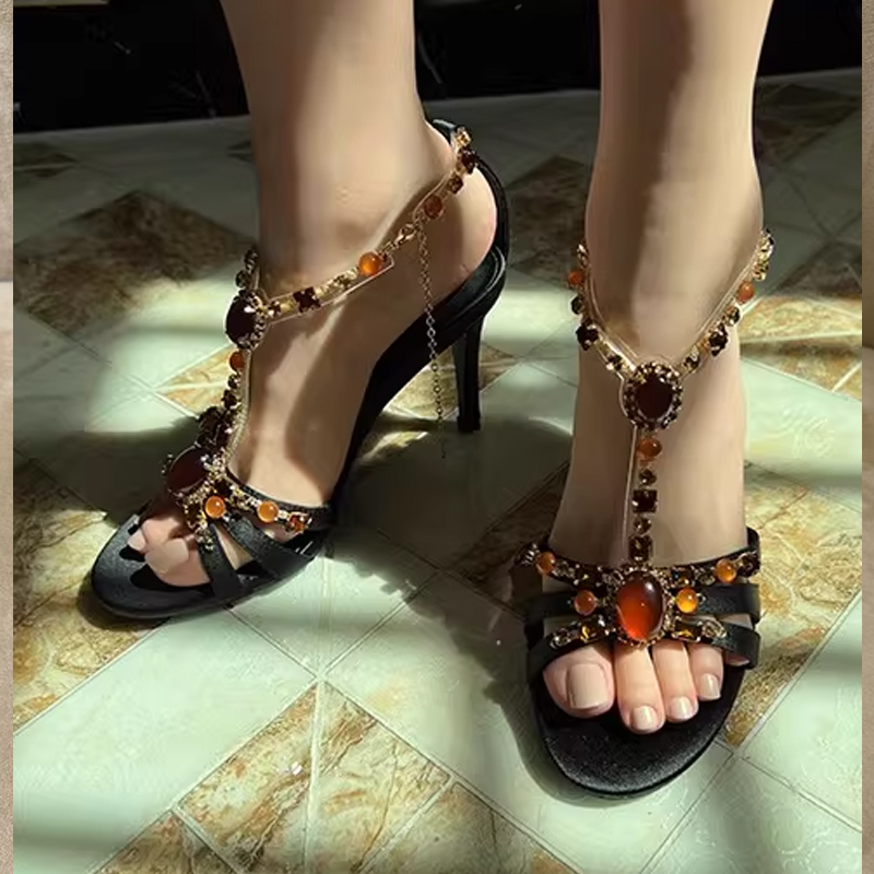 Rhinestone Open Toe Cross Stra - Women'S Shoes Peep Toe avaliação e preço