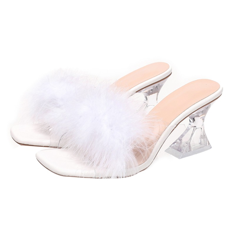 2025 New Elegant Sexy Feather  - Square Toe Mule avaliação e preço