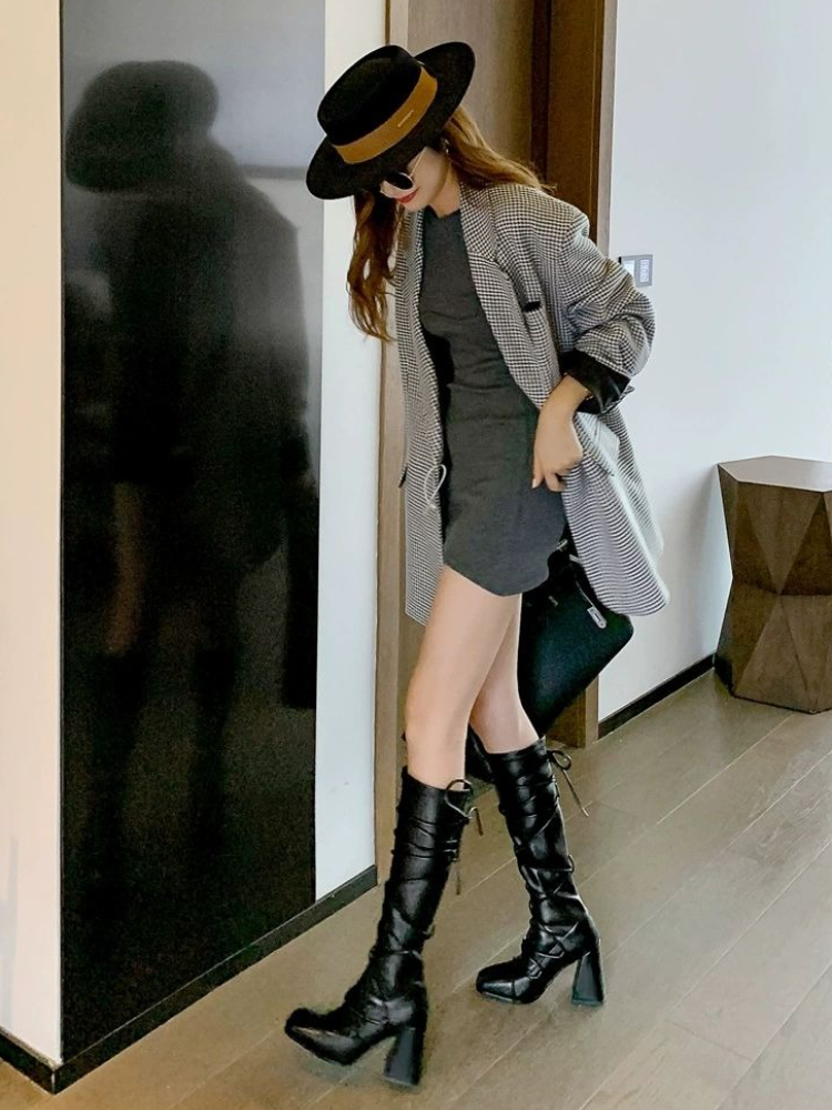 Autumn Winter Leather Strap Kn - Women'S Shoes Trending 2025 avaliação e preço