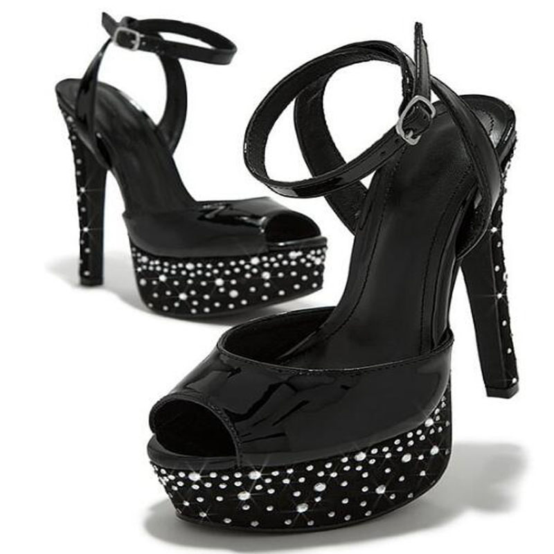 Luxury Women Gold Black Shiny  - Women'S Shoes Peep Toe avaliação e preço